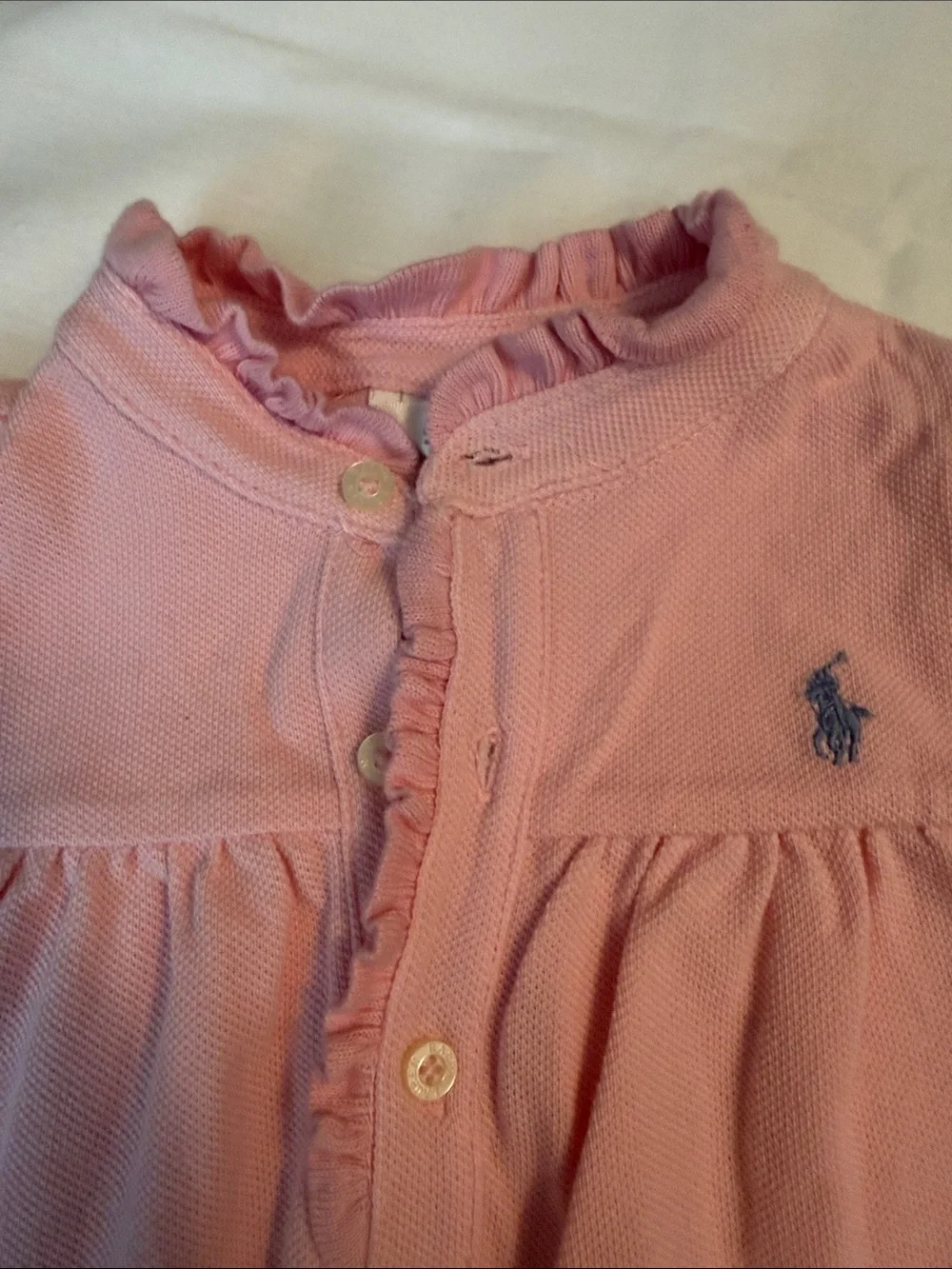 Ralph Lauren Light Pink Ruffle-Trim Baby One-Piece